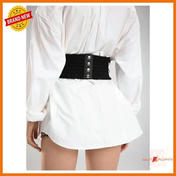 Faux Leather Corset Belt with Chain Cross Lace Up Elastic Waist main image 7